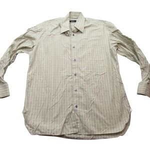 Gianluca Isaia Mens Classic Fit Button Down Shirt Tan Stripe‎ Size 16.5 42